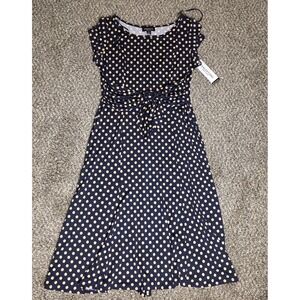 Perceptions New York Dress Womens XL Blue Polka Dot Fit & Flare Office Belted